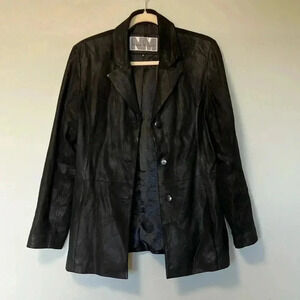 Nicole Miller Vintage Y2K black metallic 100% genuine leather blazer jacket